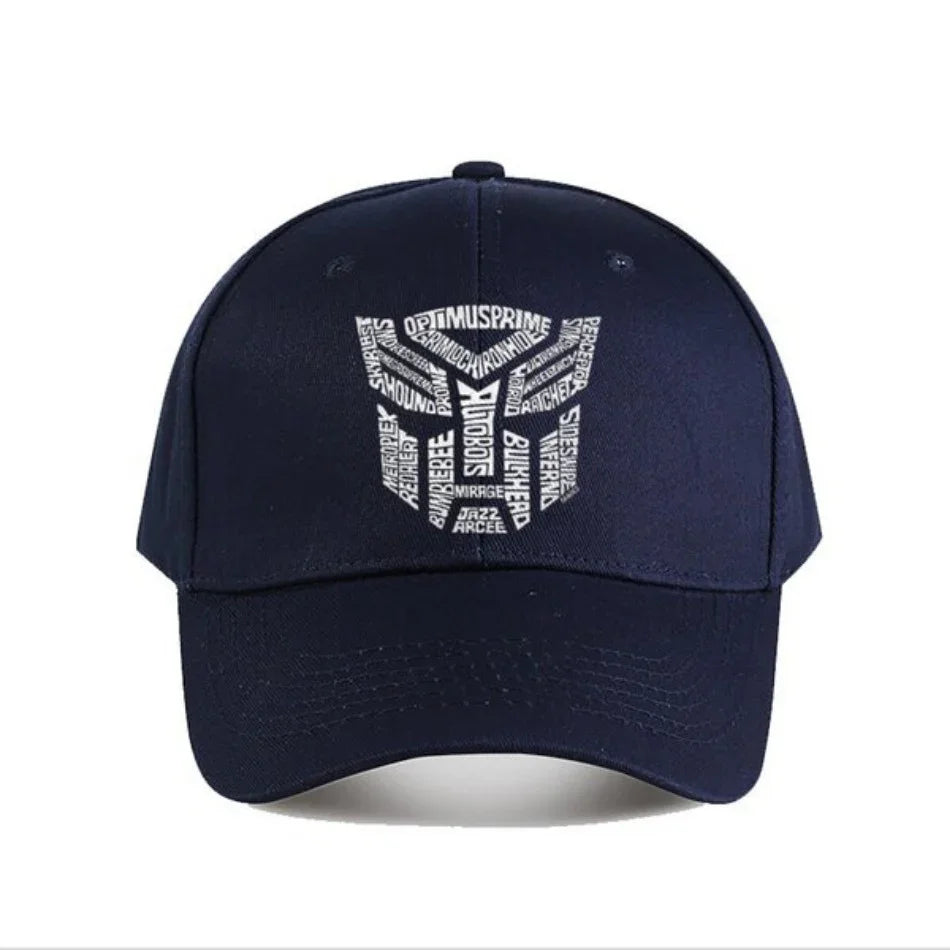Casquette noire avec logo Autobots en lettrage blanc, visuel stylisé du robot – Transformers.