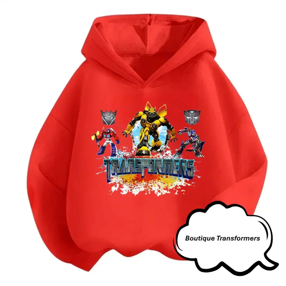 Sweat à capuche rouge enfant avec Bumblebee, Optimus Prime et logo Transformers coloré – Transformers.