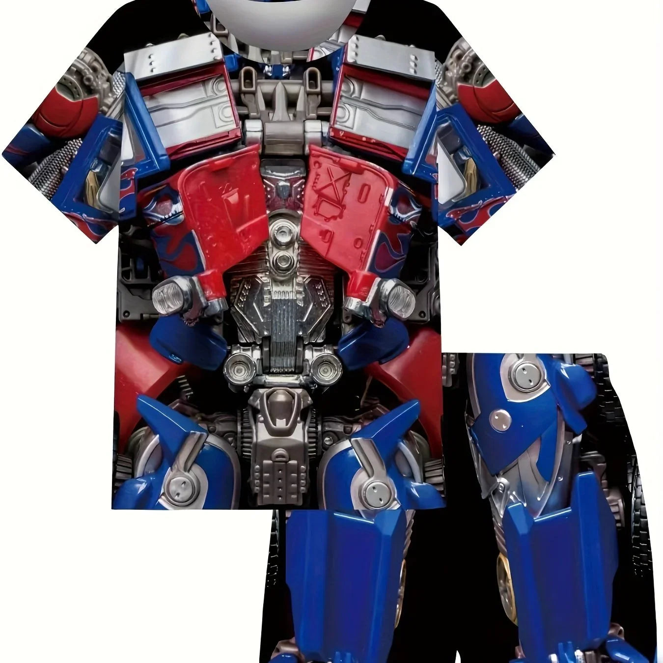Pyjama enfant imprimé Optimus Prime, robot bleu et rouge, style mécanique réaliste – Transformers.
