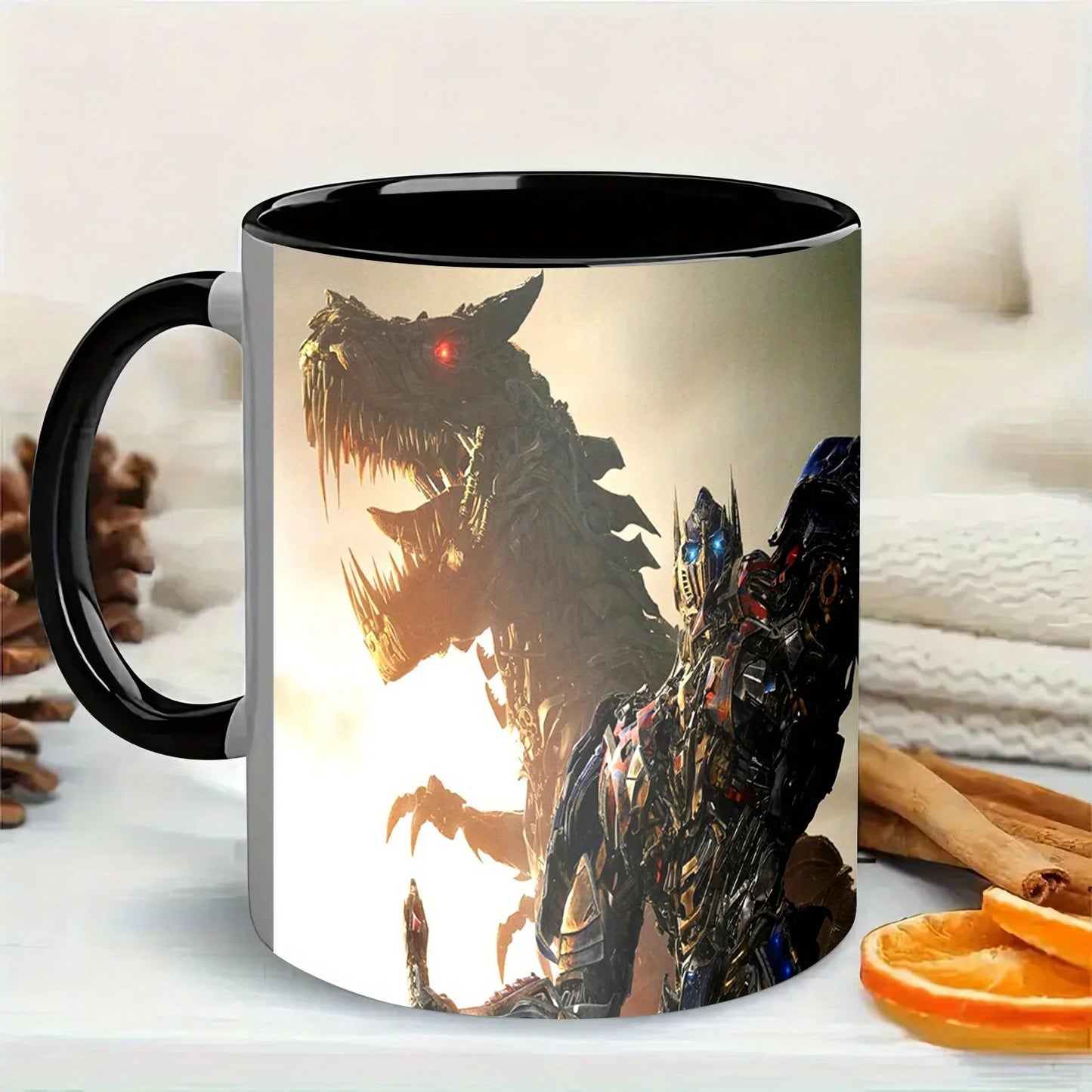 Mug Transformers avec Optimus Prime et dinobot Grimlock, décor robot sombre, style moderne – Transformers.
