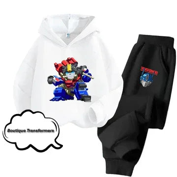 Ensemble enfant blanc et noir avec sweat Optimus Prime cartoon, pantalon noir décoré – Transformers.