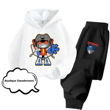 Ensemble enfant blanc et noir avec sweat à capuche Mini Optimus Prime dessin animé – Transformers.
