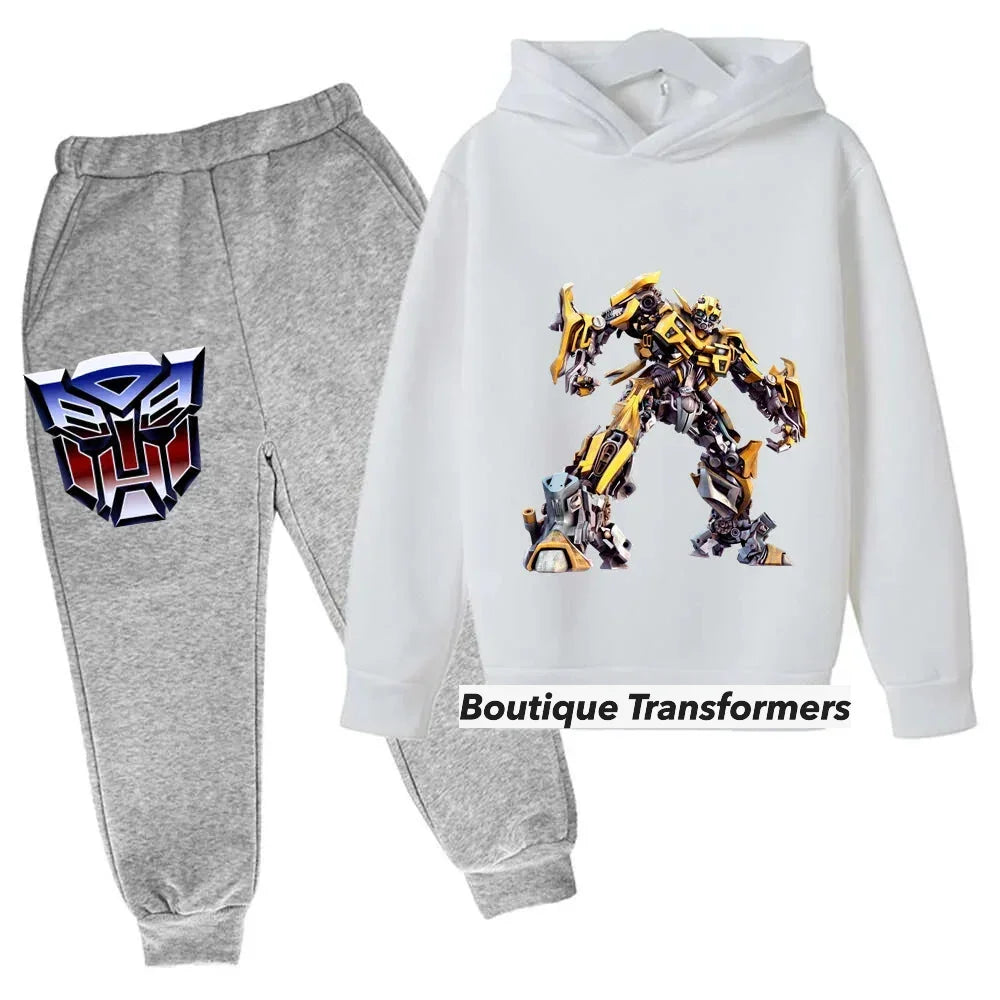 Ensemble enfant gris et blanc avec sweat à capuche Bumblebee et pantalon logo Autobot – Transformers.