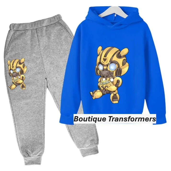 Ensemble enfant gris et bleu avec motif Bumblebee stylisé sur sweat et pantalon – Transformers.