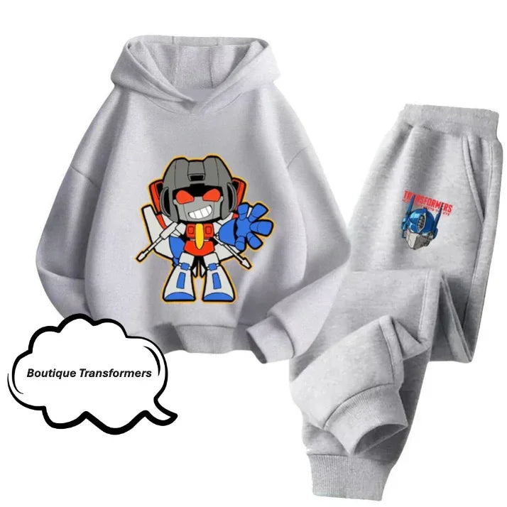 Ensemble enfant gris avec sweat à capuche et pantalon, motif Mini Optimus Prime cartoon – Transformers.