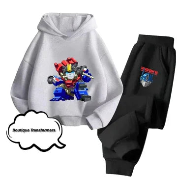 Ensemble enfant gris et noir avec Optimus Prime cartoon, sweat et pantalon décorés – Transformers.