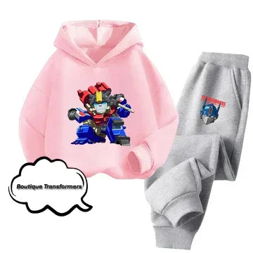 Ensemble enfant gris et rose avec Optimus Prime cartoon sur le sweat à capuche et le pantalon – Transformers.