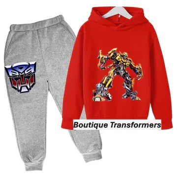 Ensemble enfant gris et rouge avec sweat à capuche Bumblebee et logo Autobot sur le pantalon – Transformers.