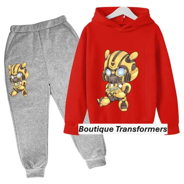 Ensemble enfant gris et rouge avec motif Bumblebee cartoon sur sweat et pantalon – Transformers.