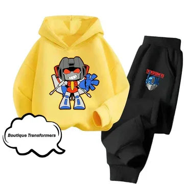 Ensemble enfant jaune et noir avec sweat à capuche et pantalon, motif Optimus Prime stylisé – Transformers.