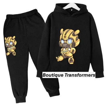 Ensemble enfant noir avec sweat et pantalon, motif Bumblebee jaune style cartoon – Transformers.