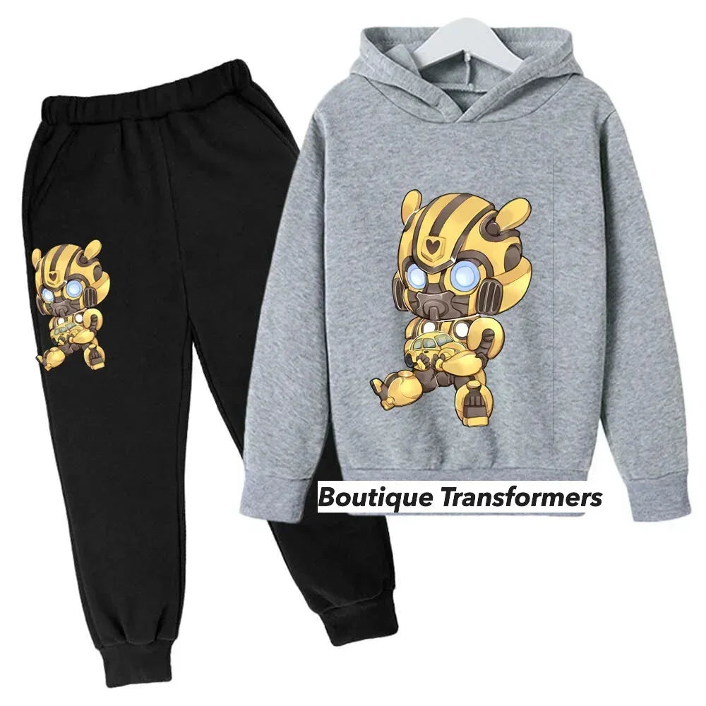 Ensemble enfant noir et gris avec sweat à capuche Bumblebee, style cartoon – Transformers.