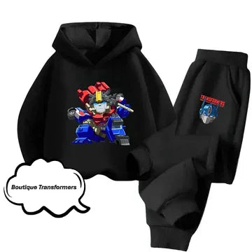 Ensemble enfant noir avec sweat et pantalon, motif cartoon Optimus Prime coloré – Transformers.