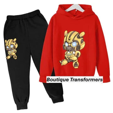Ensemble enfant noir et rouge avec sweat à capuche et pantalon décorés de Bumblebee – Transformers.