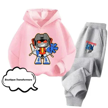 Ensemble enfant rose et gris avec Optimus Prime dessin animé, sweat à capuche et pantalon – Transformers.