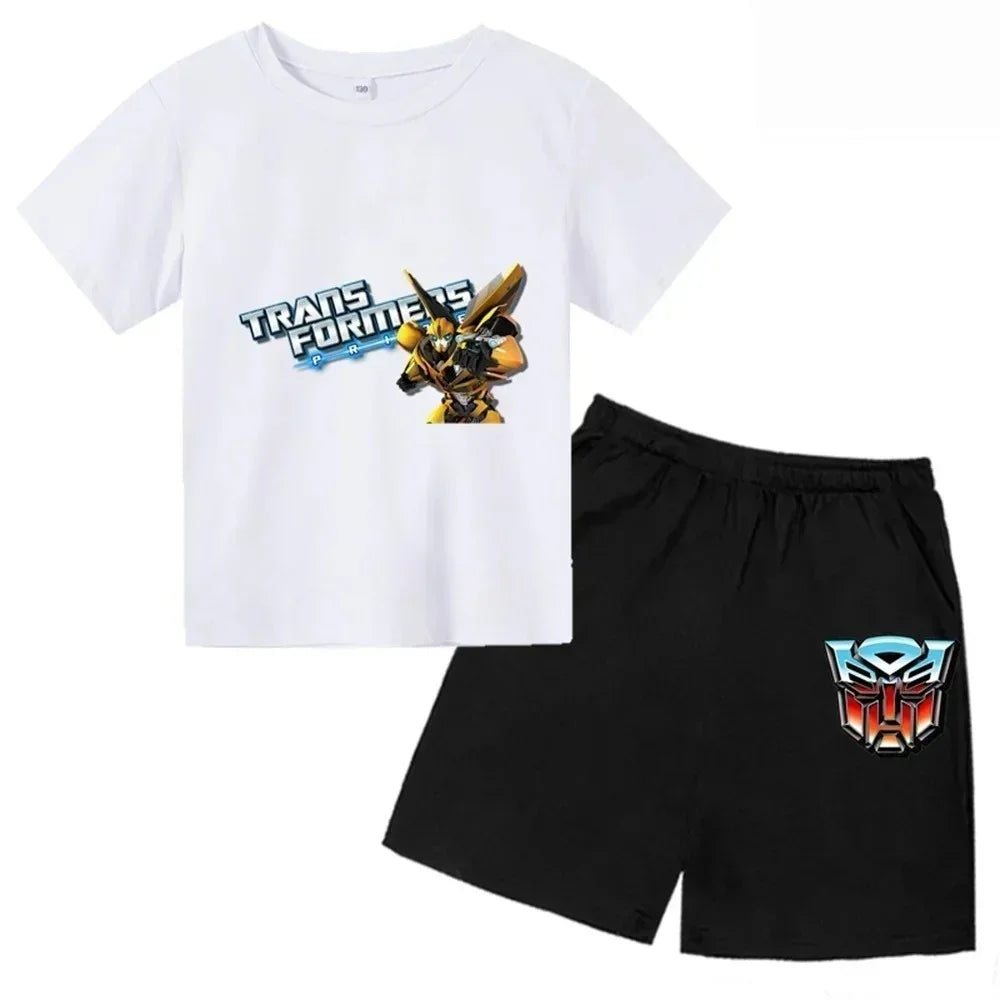 Ensemble t-shirt blanc avec Bumblebee, logo Transformers bleu, short noir logo Autobots – Transformers.