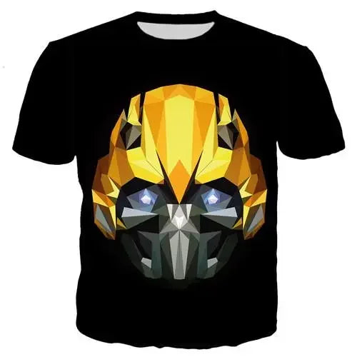 T-shirt noir avec motif tête de Bumblebee en style géométrique jaune et gris – Transformers.