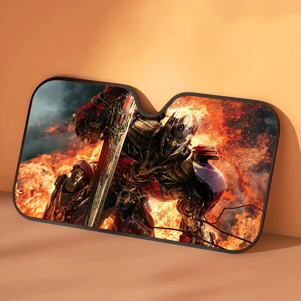 Pare-Soleil Transformers Optimus Prime Flammes Orangées — Protection Solaire Auto Épée Levée
