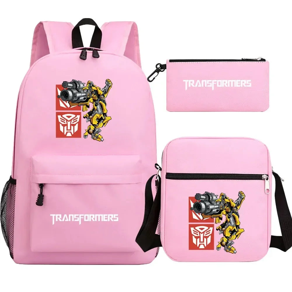 Ensemble cartable rose Transformers, motif Bumblebee armé, inscription et logo rouge – Transformers.
