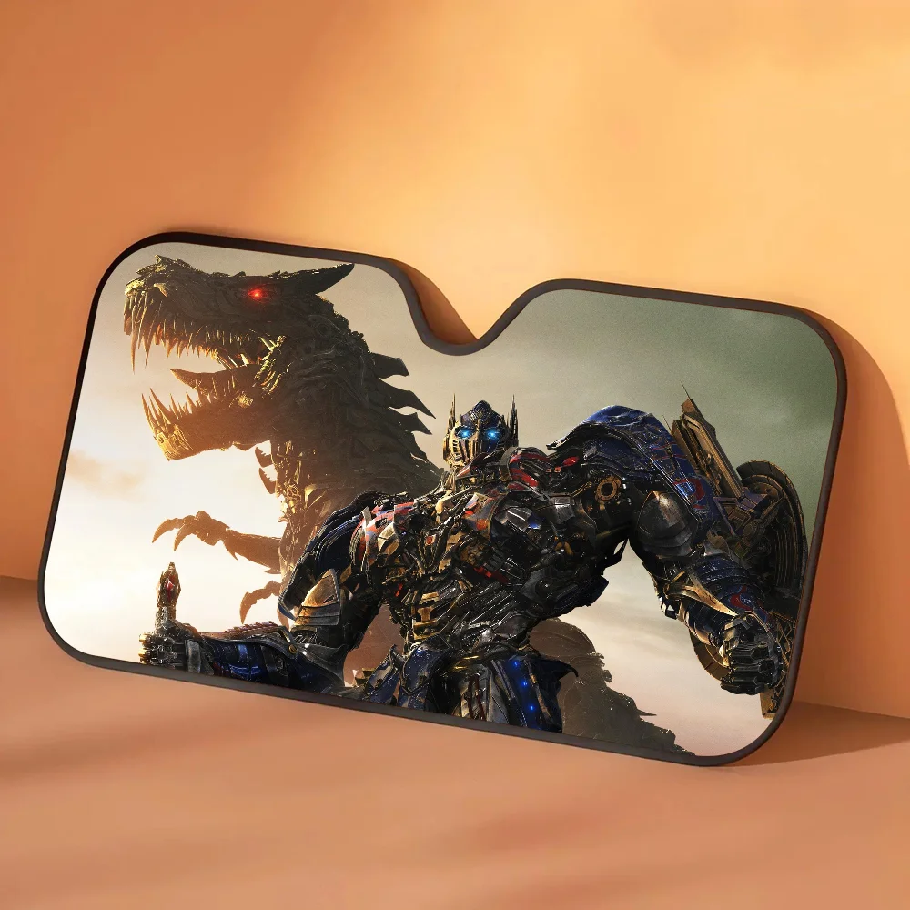 Pare-Soleil Transformers Optimus Prime Face au Dragon — Protection Solaire Auto Scène Nocturne
