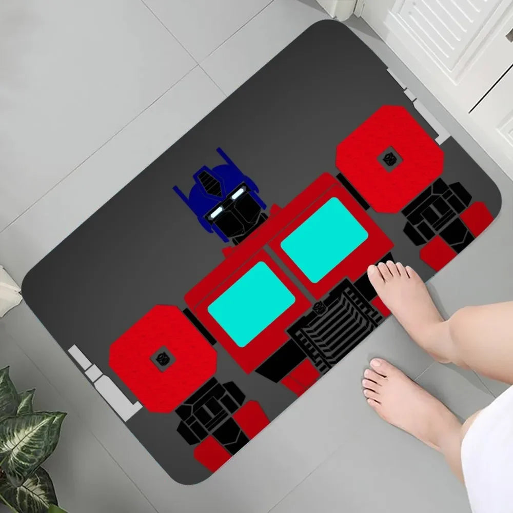 Tapis de bain noir avec illustration d’un robot rouge et bleu en pose frontale – Transformers.