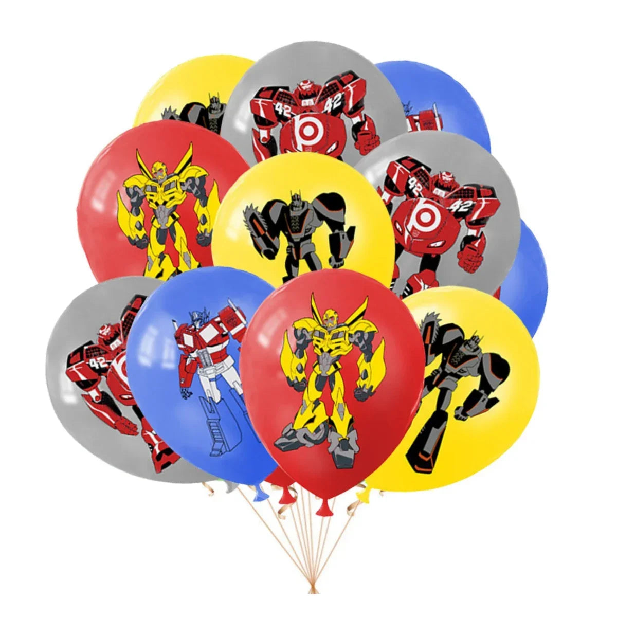 Ballons de fête colorés avec robots Transformers, motifs Optimus Prime, Bumblebee et décor animée – Transformers.