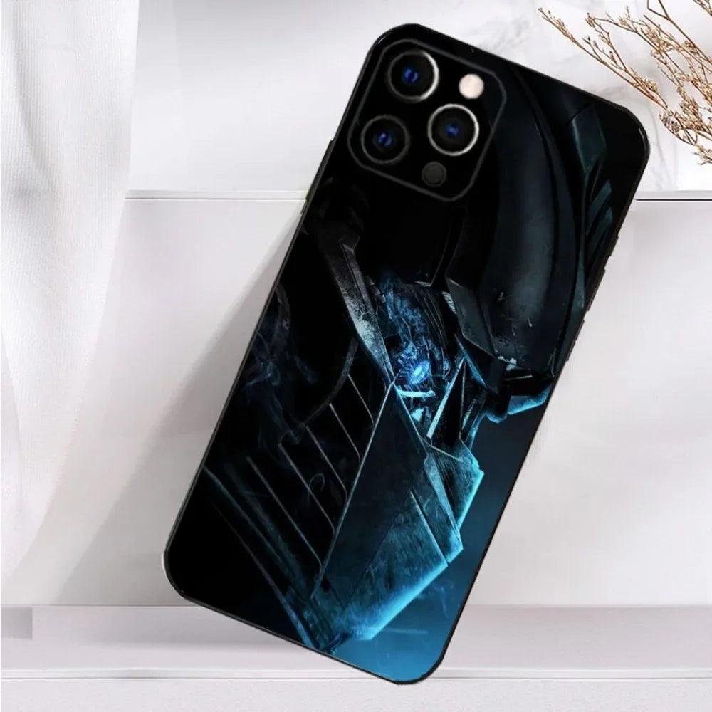 Coque de téléphone noire avec illustration du robot Optimus Prime en bleu foncé – Transformers.