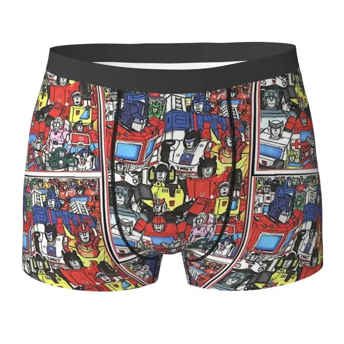 Boxer motif coloré avec robots, personnages Transformers style bande dessinée – Transformers.