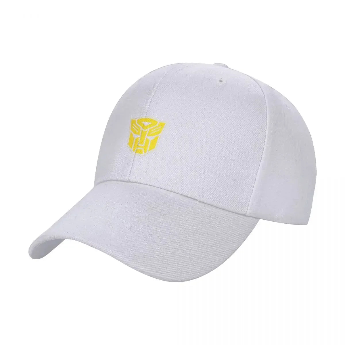 Casquette blanche avec logo Autobots jaune sur le devant, style simple et moderne – Transformers.
