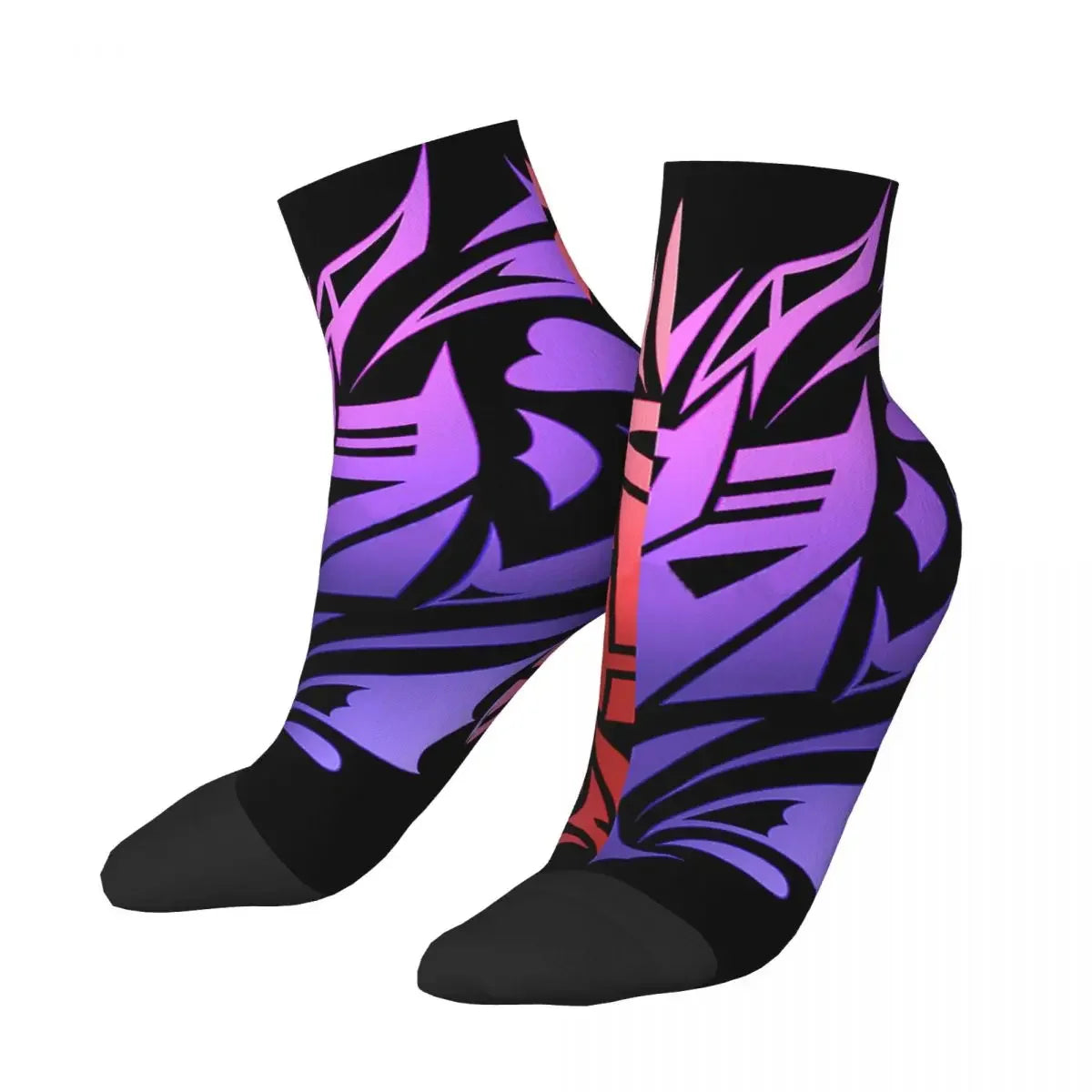 Chaussettes noires à motif violet et rouge, style graphique Decepticon – Transformers.