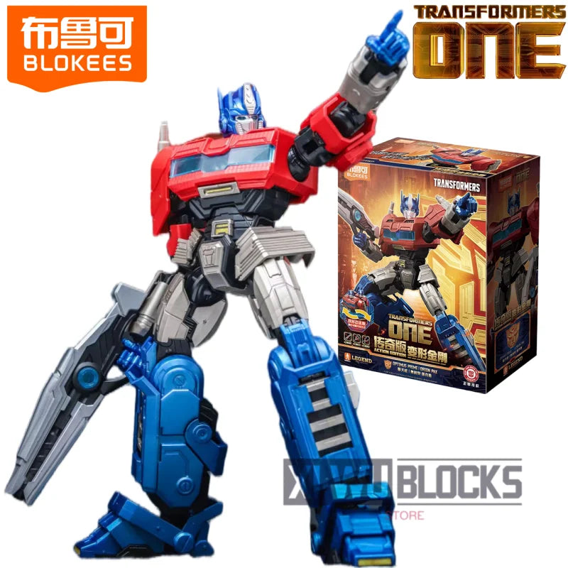 Figurine Transformers Optimus Prime Origine Blokees — Brick Bleu et Rouge Édition ONE