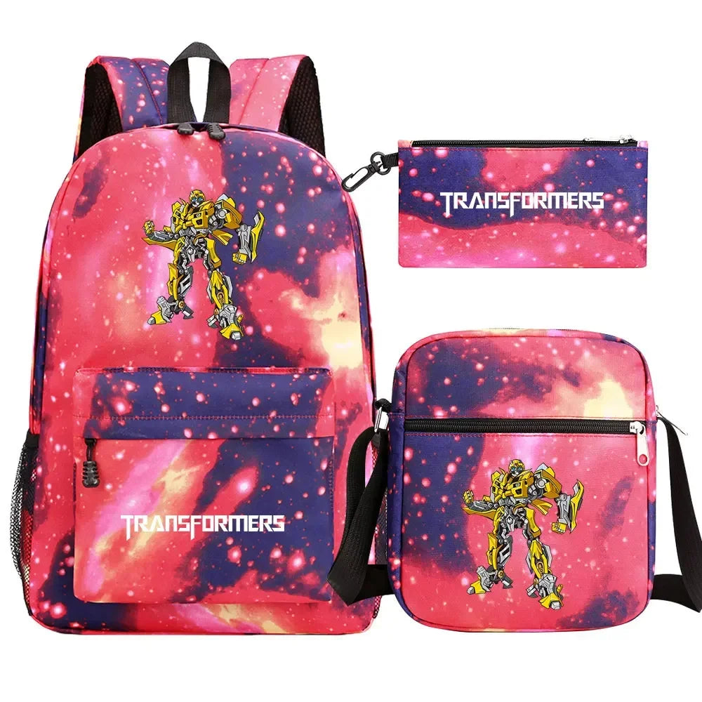 Ensemble cartable, sac et trousse rose à motif spatial avec Bumblebee jaune, logo TRANSFORMERS – Transformers.
