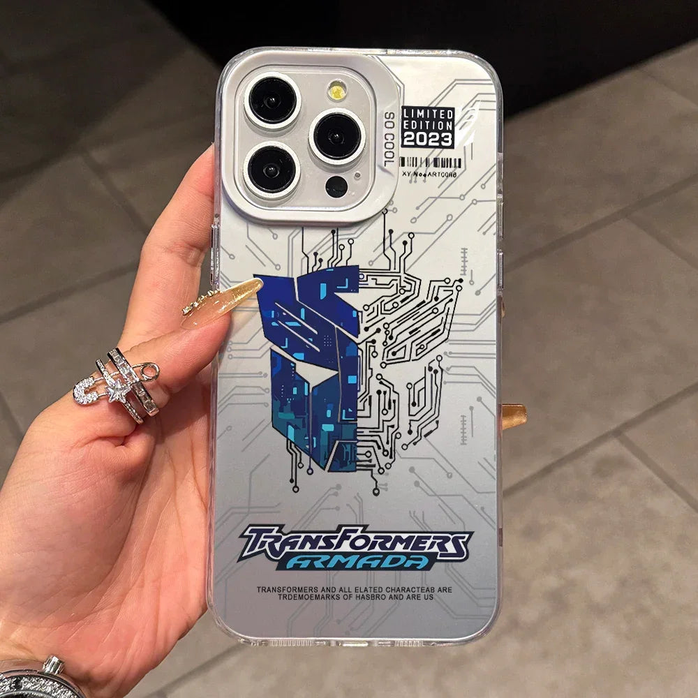 Coque de téléphone Transformers Armada édition limitée 2023, logo bleu sur fond circuit argenté – Transformers.