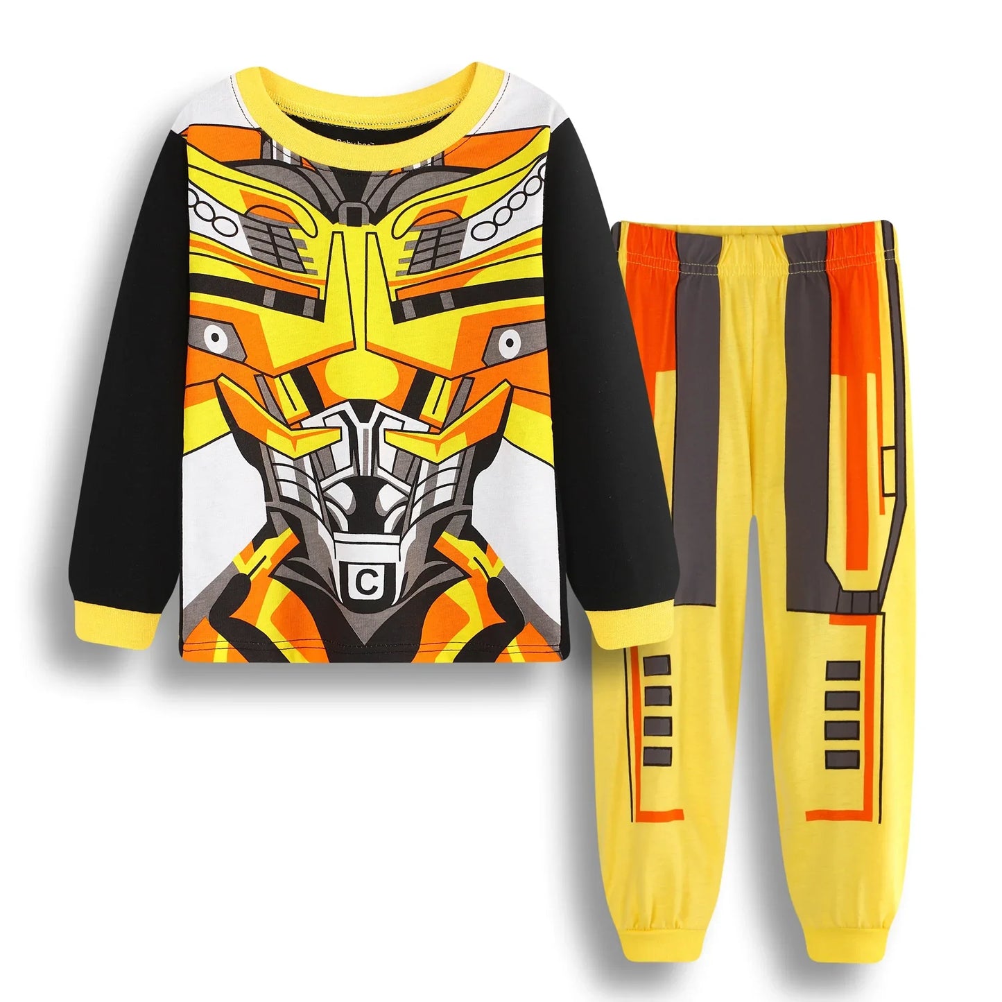 Pyjama enfant jaune à manches longues avec motif robot Bumblebee stylisé, style coloré – Transformers.