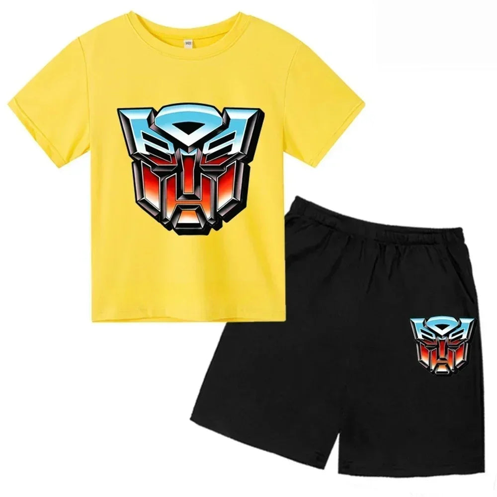 Ensemble enfant t-shirt jaune et short noir logo Autobots coloré, style décontracté – Transformers.
