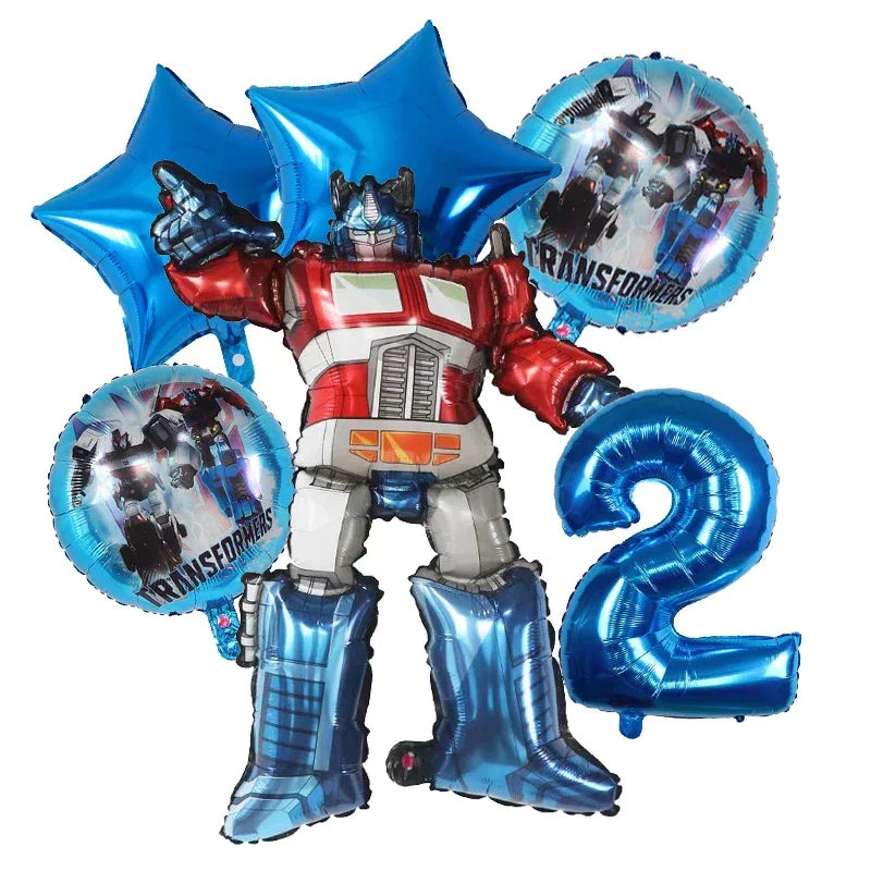 Ballons de fête Transformers avec Optimus Prime, étoiles, chiffre 2 et motifs robots bleus – Transformers.