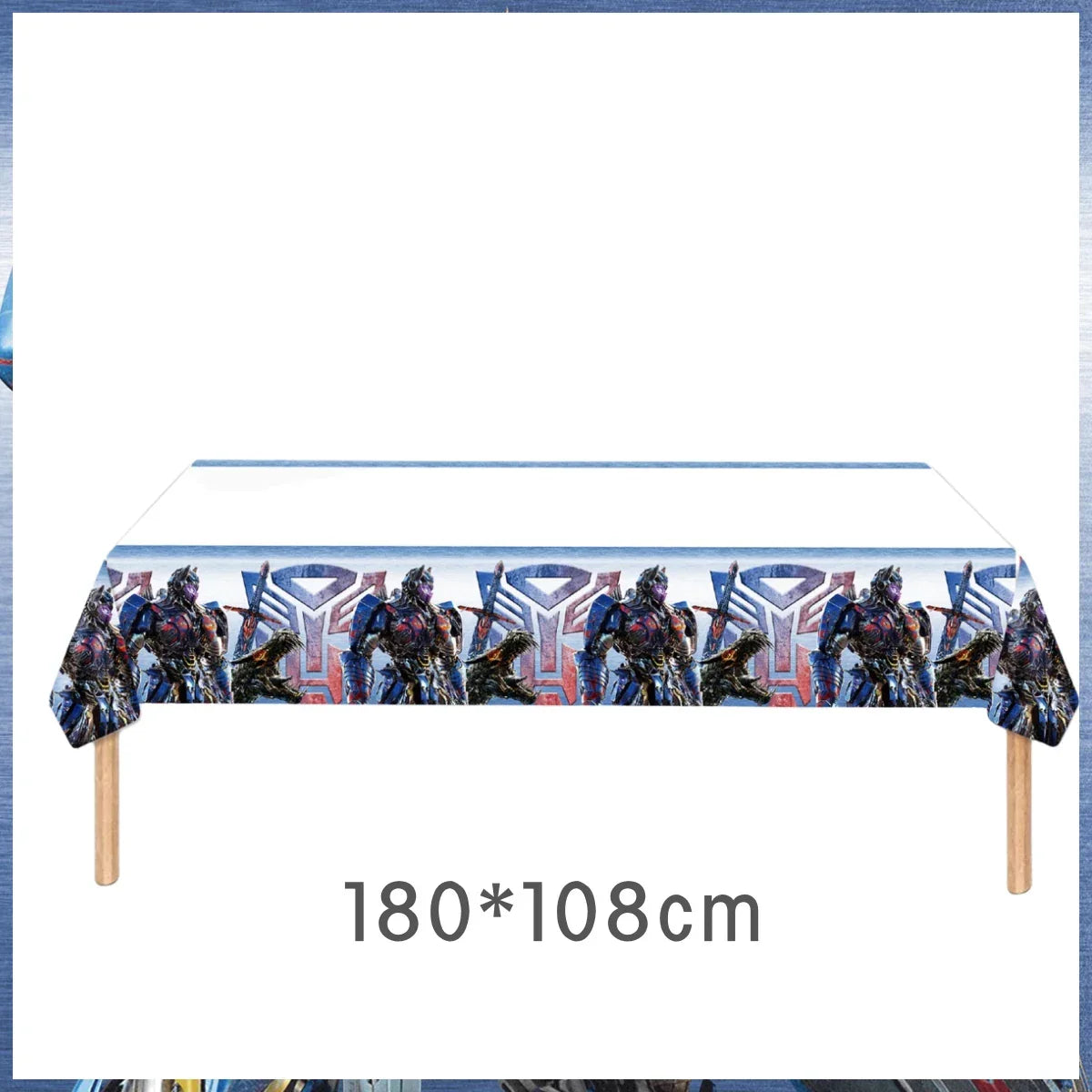 Nappe rectangulaire 180x108 cm décorée avec Optimus Prime, fond bleu et logo – Transformers.