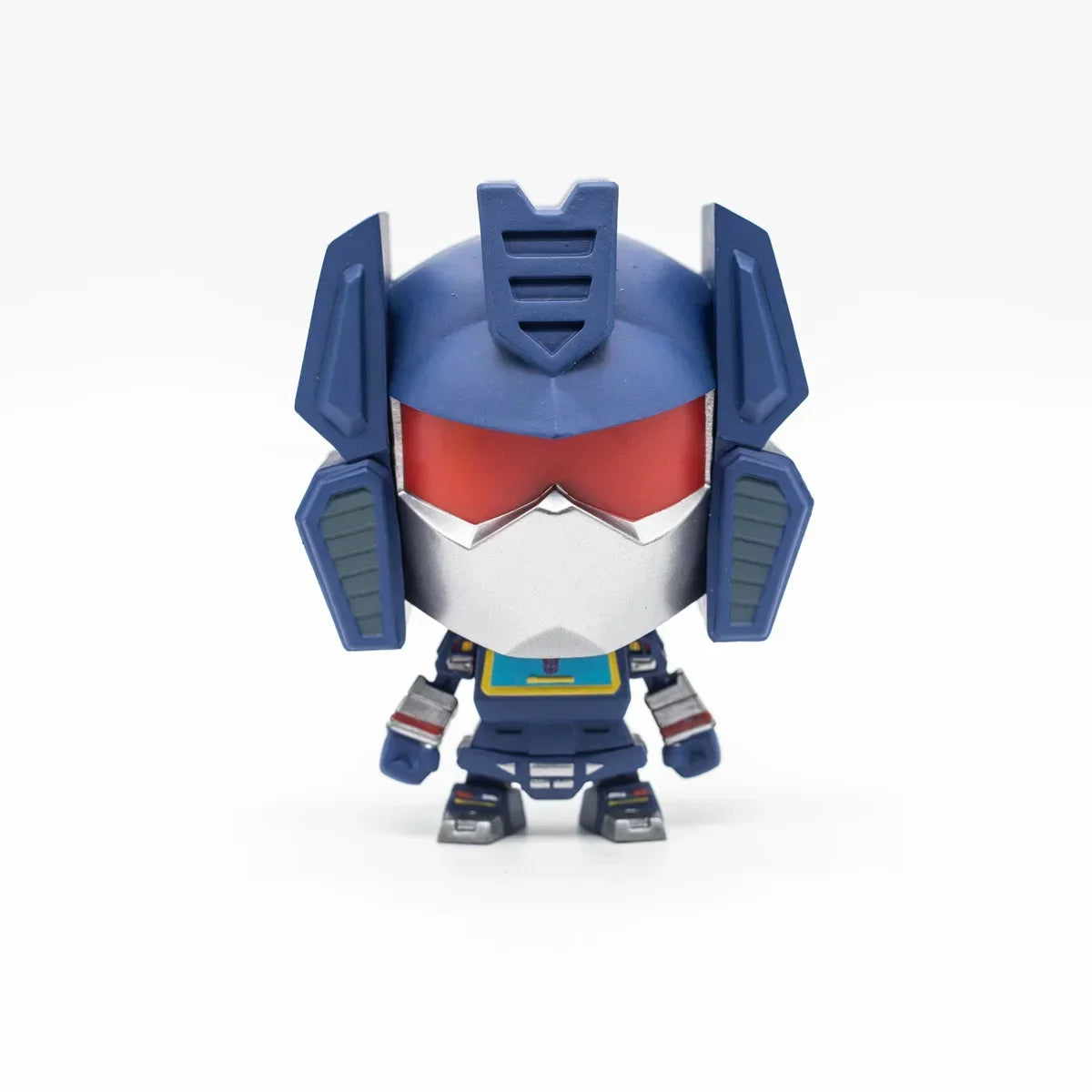 Figure pop Soundwave bleu et argent, casque futuriste, sur fond blanc – Transformers.