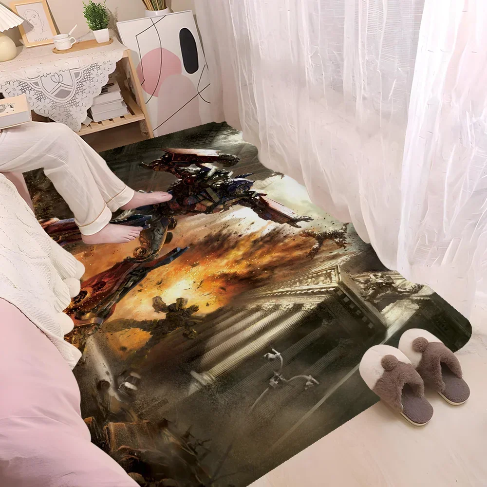 Tapis décoratif avec robot Transformers en pleine bataille, flammes et ruines en arrière-plan – Transformers.