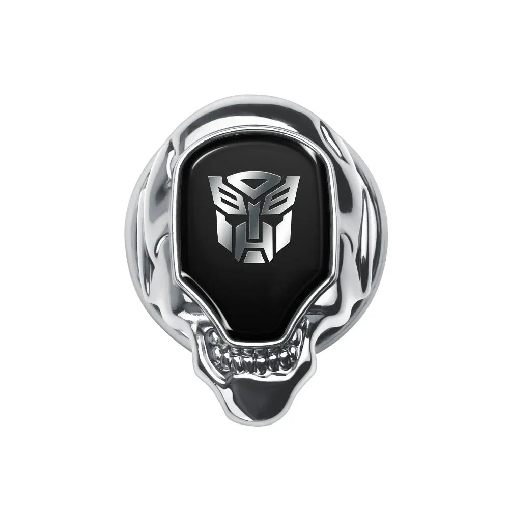 Bague tête de mort argentée avec logo Autobots noir brillant – Transformers.