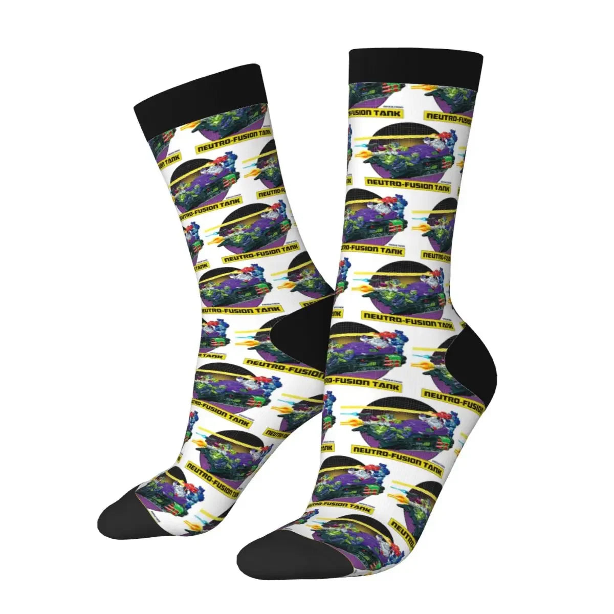 Chaussettes blanches avec motifs Neutro-Fusion Tank, décor coloré et embouts noirs – Transformers.