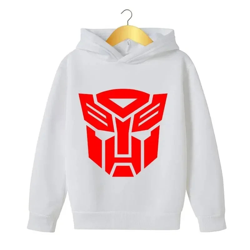 Sweat à capuche blanc avec logo rouge Autobots au centre, style décontracté – Transformers.