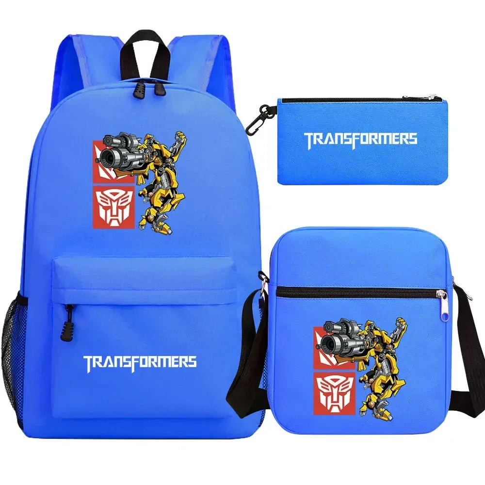 Ensemble scolaire bleu avec sac à dos, trousse et sac, motif robot jaune et logo Transformers – Transformers.