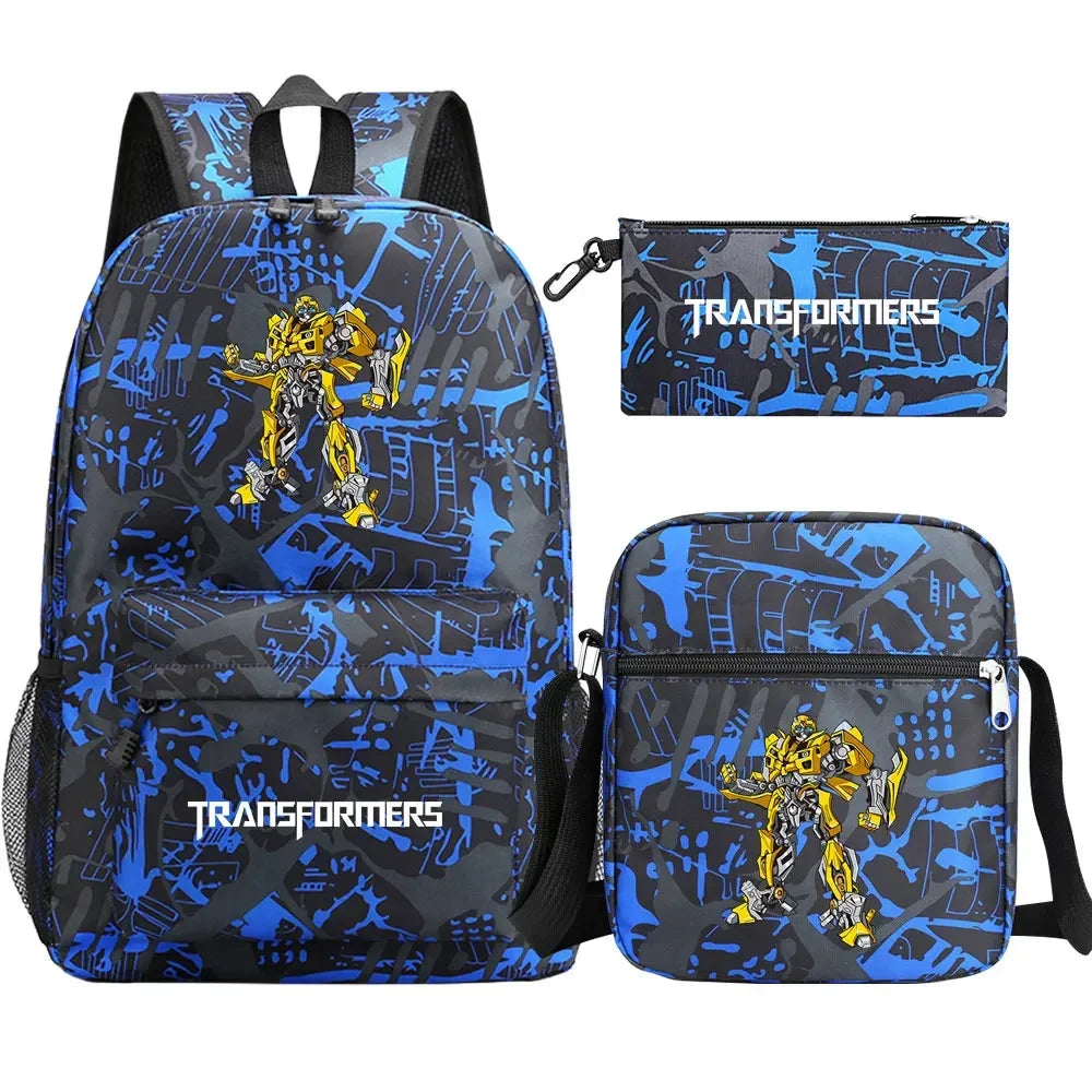Ensemble sac à dos, sac bandoulière et trousse Transformers, motif Bumblebee jaune sur fond bleu – Transformers.