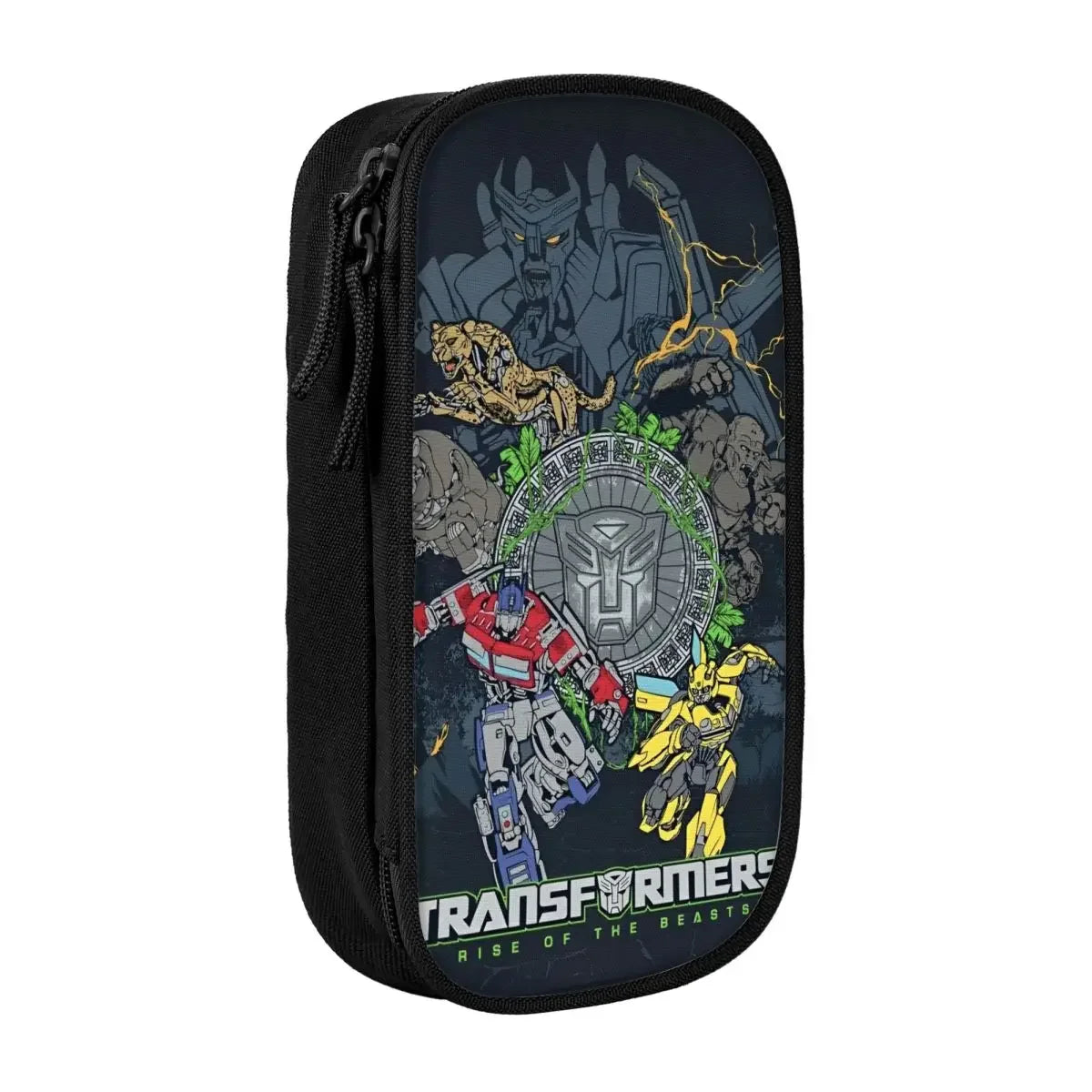 Trousse scolaire noire avec Optimus Prime, Bumblebee et décor jungles – Transformers