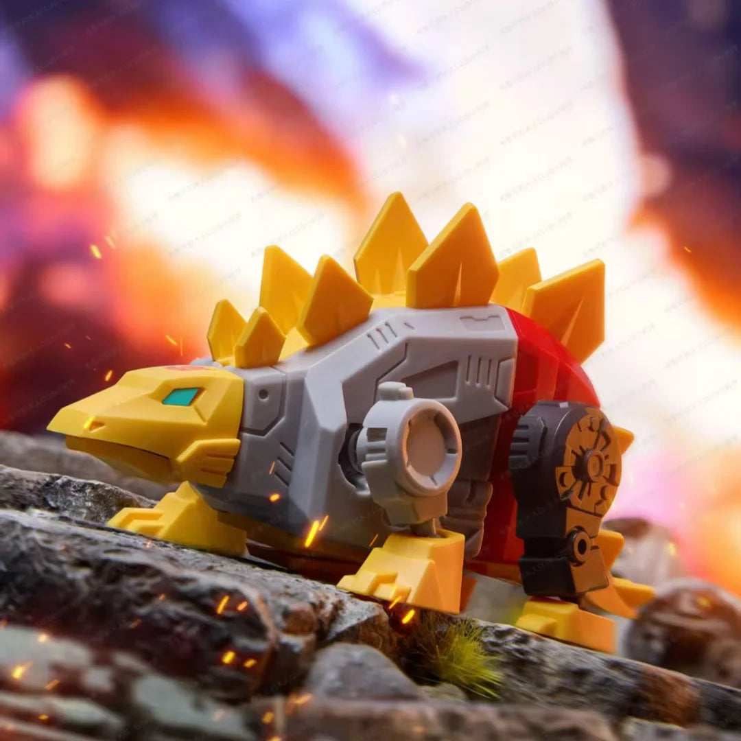 Figurine Transformers Snarl Blokees Flammes — Stégosaure Gris et Jaune Zone de Combat