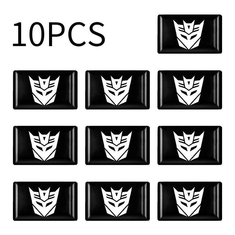 Lot de 10 stickers noirs logo Decepticon blanc, rectangulaires, sur fond blanc – Transformers.