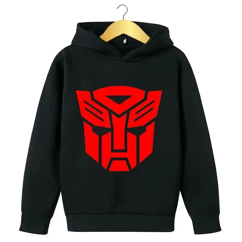 Sweat à capuche noir avec logo Autobots rouge au centre, style simple – Transformers.