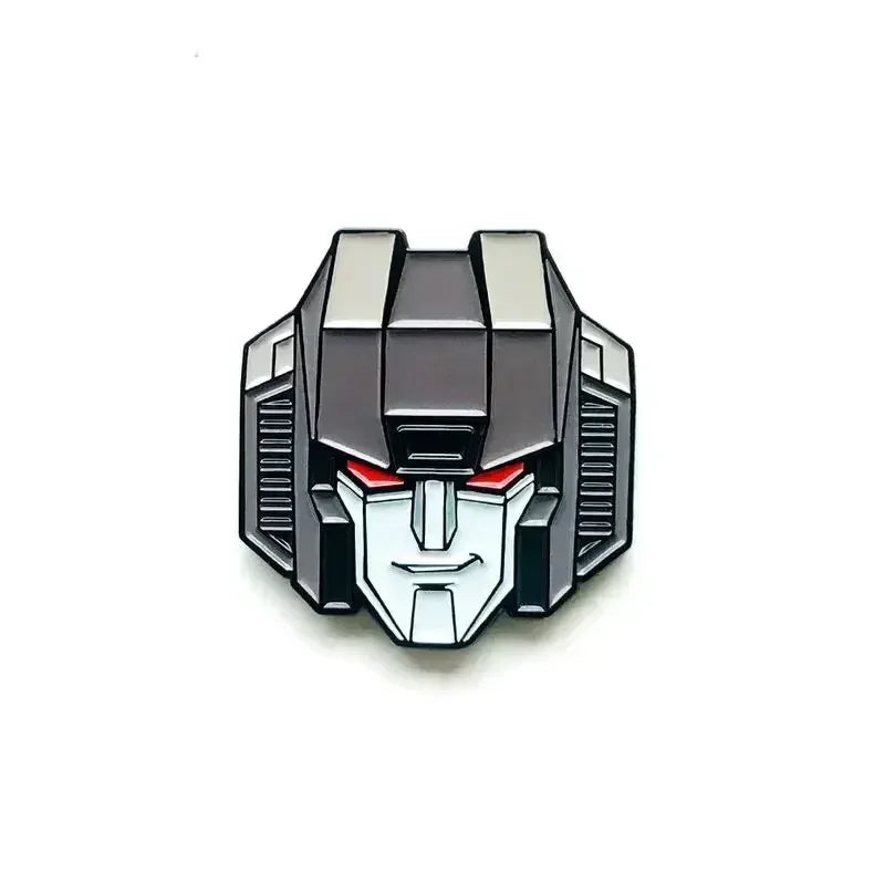 Badge Transformers Décepticon Argenté — Broche Tête Détaillée Sac à Dos
