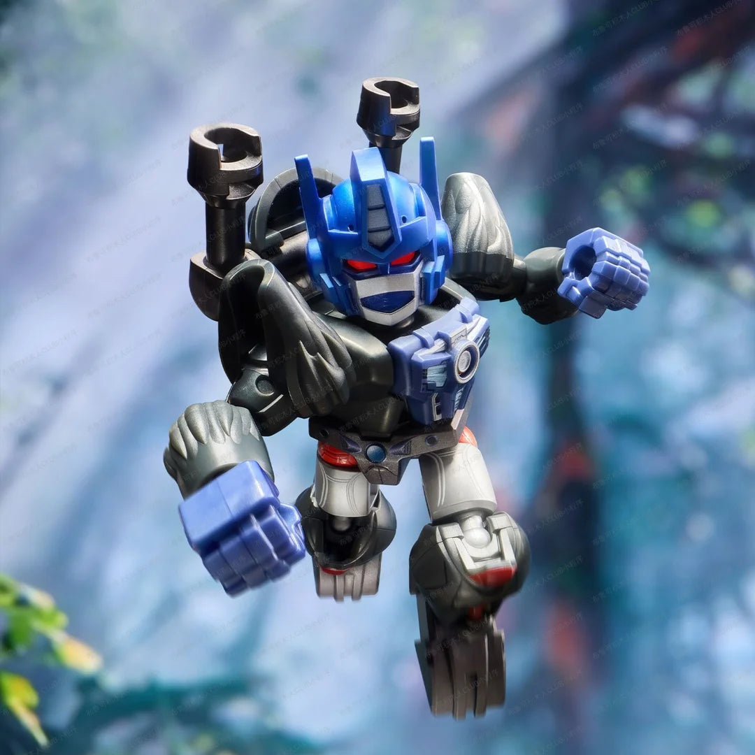 Figurine Transformers Optimus Primal Rare C — Guerrier Bleu Acier Posture Forestière